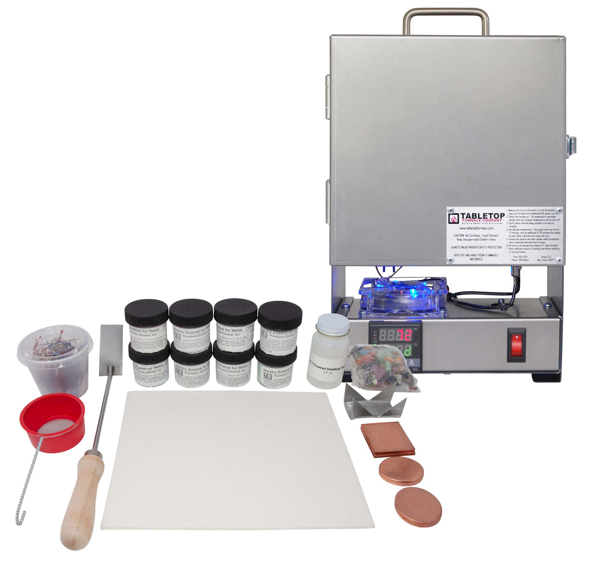 Thompson Enamel Kit with RapidFire Programmable Pro-LP Kiln and enamel art supplies for jewelry and decorative projects