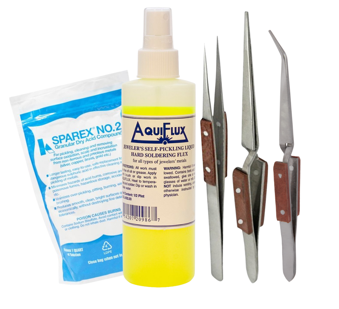 Professional Soldering Kit with Aquiflux Flux, Precision Tweezers, and Sparex Acid Compound by PMC Supplies
