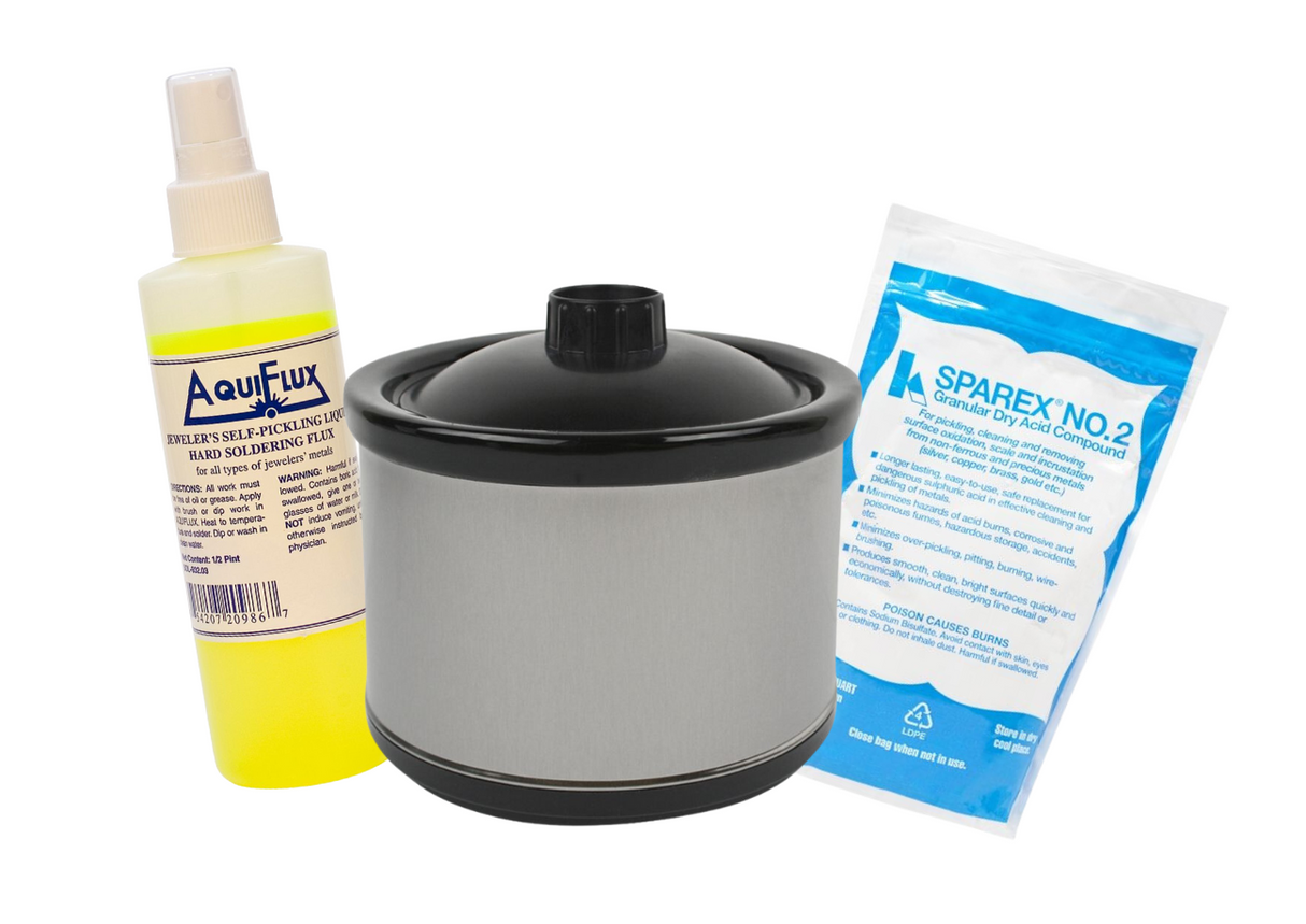 BenchPro Complete Jewelry Soldering Kit with Aquiflux flux, pickle pot, and Sparex acid compound for metalwork and finishing