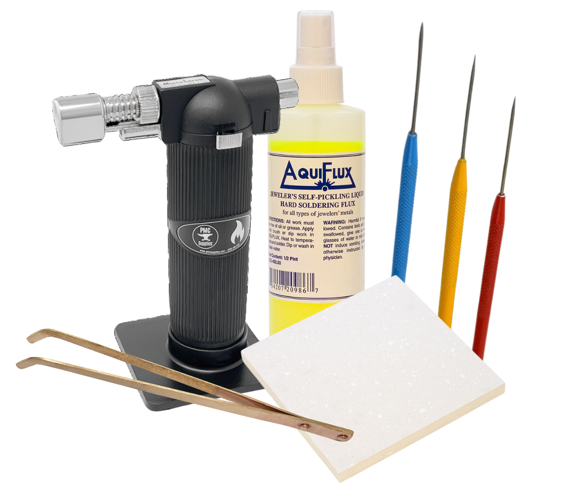 Advanced Soldering and Jewelry-Making Kit with Aquiflux Flux, Solderite Board, Torch, Titanium Picks, and Tweezers by PMC Supplies