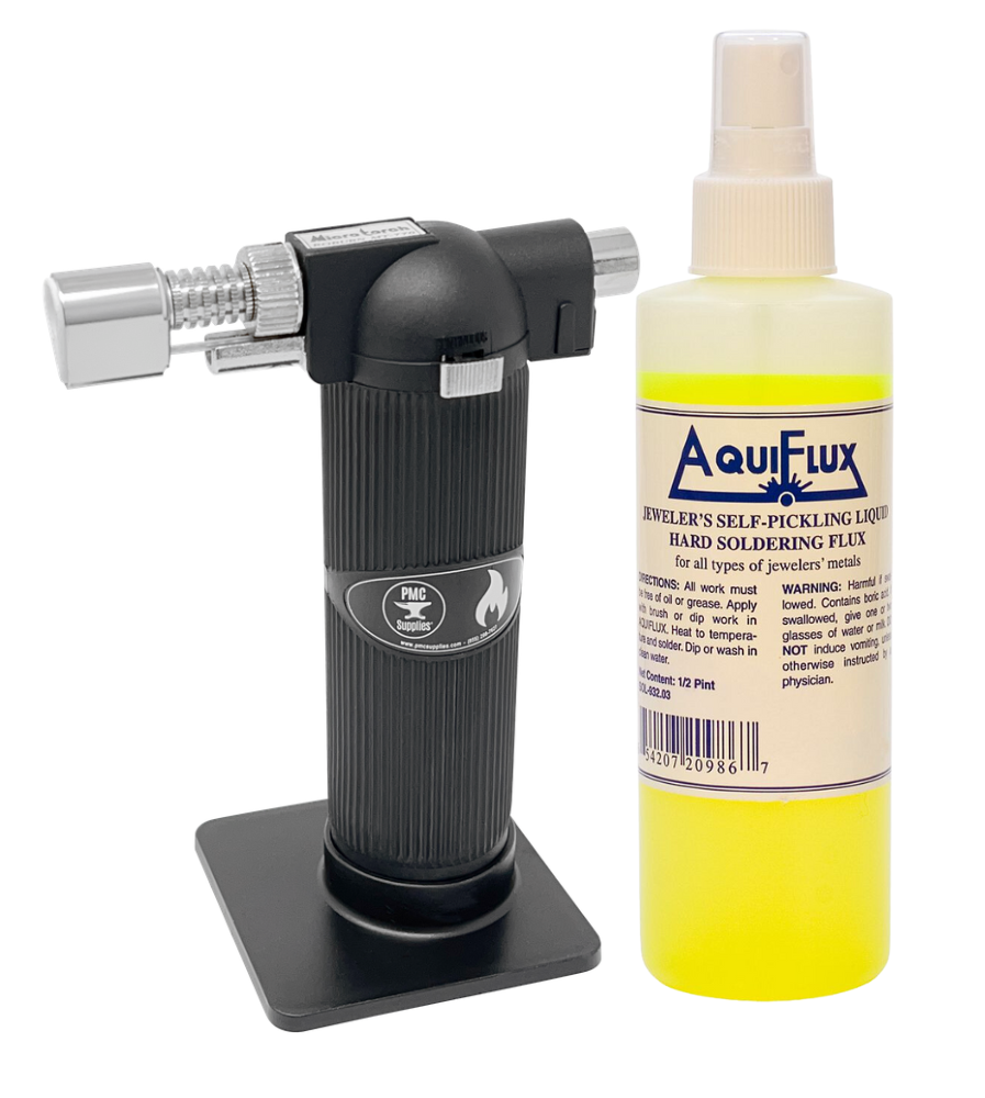 Precision Soldering Kit with butane micro melting torch and 8 oz Aquiflux self-pickling flux bottle for accurate soldering of tiny components