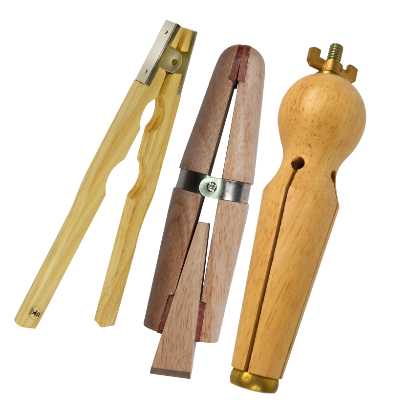 Wooden Ring Clamp Kit with 6" hardwood clamp, vise clamp pliers, and 5-1/4" four spline clamp for jewelry making and woodworking