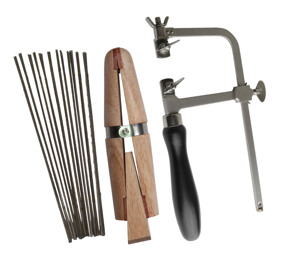 Jewelry Making Essentials Kit: 3" German-Style Saw Frame, Sawblade Assortment, and Hardwood Ring Clamp by PMC Supplies