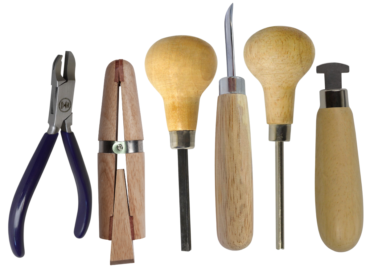 Professional Jewelry Setting Kit with prong pushers, roller tool, ring clamp, burnisher, and pliers for precise stone setting