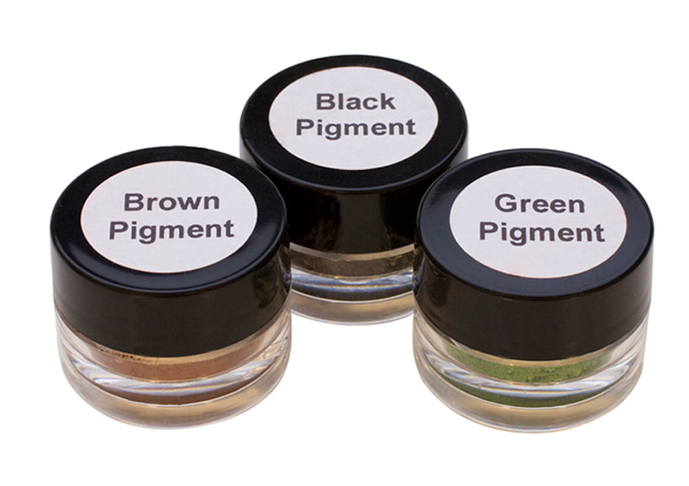 Set of three color pigment refill jars in black, brown, and green for EnCapture Artisan Concrete Kit