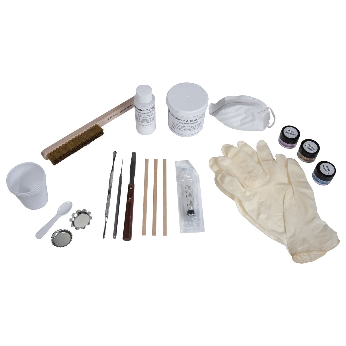 EnCapture Artisan Concrete white concrete kit with gloves, pigments, mixing tools, and accessories for DIY projects