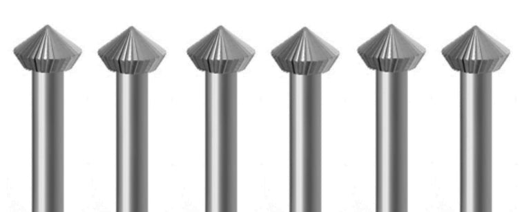 6 pack of 2.00 mm Hart Klein burs with carbide construction and 3/32 shank for dental and lab use