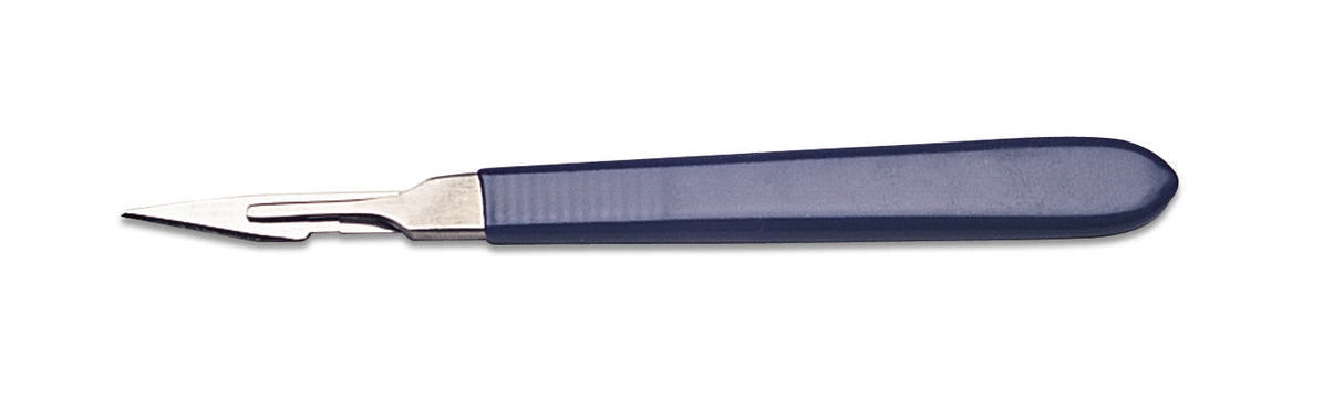 5-Inch Deluxe Scalpel Handle with ergonomic non-slip blue PVC grip and compatible with Swann-Morton blades