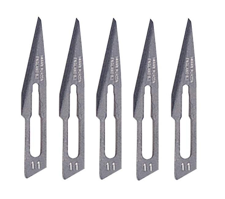 5 pack of #11 straight scalpel blades made from high-quality surgical steel for precise cutting