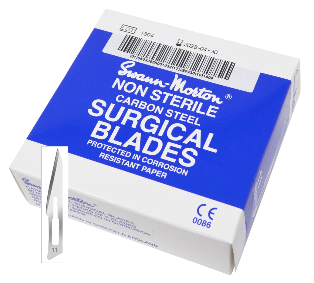 Swann-Morton #11 carbon steel non-sterile surgical blades pack of 100 for precise mold cutting