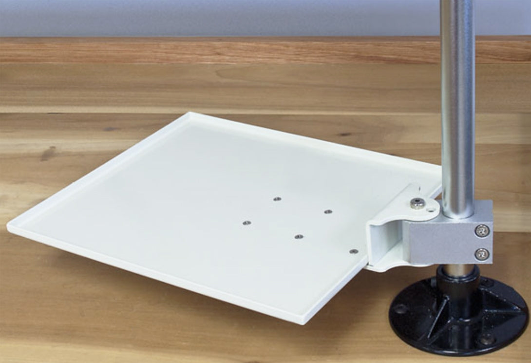 Foredom MAAH-S3 swivel shelf arm mounted on a metal pole for compact workspace organization