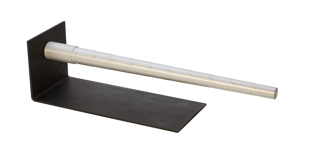 13" stepped ring mandrel on black steel base for jewelry sizing sizes 4 to 13