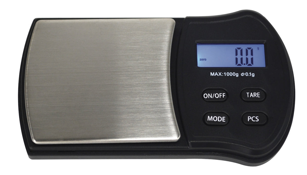 1000 Gram Digital Pocket Scale with stainless steel weighing platform and LCD display for precise measurements
