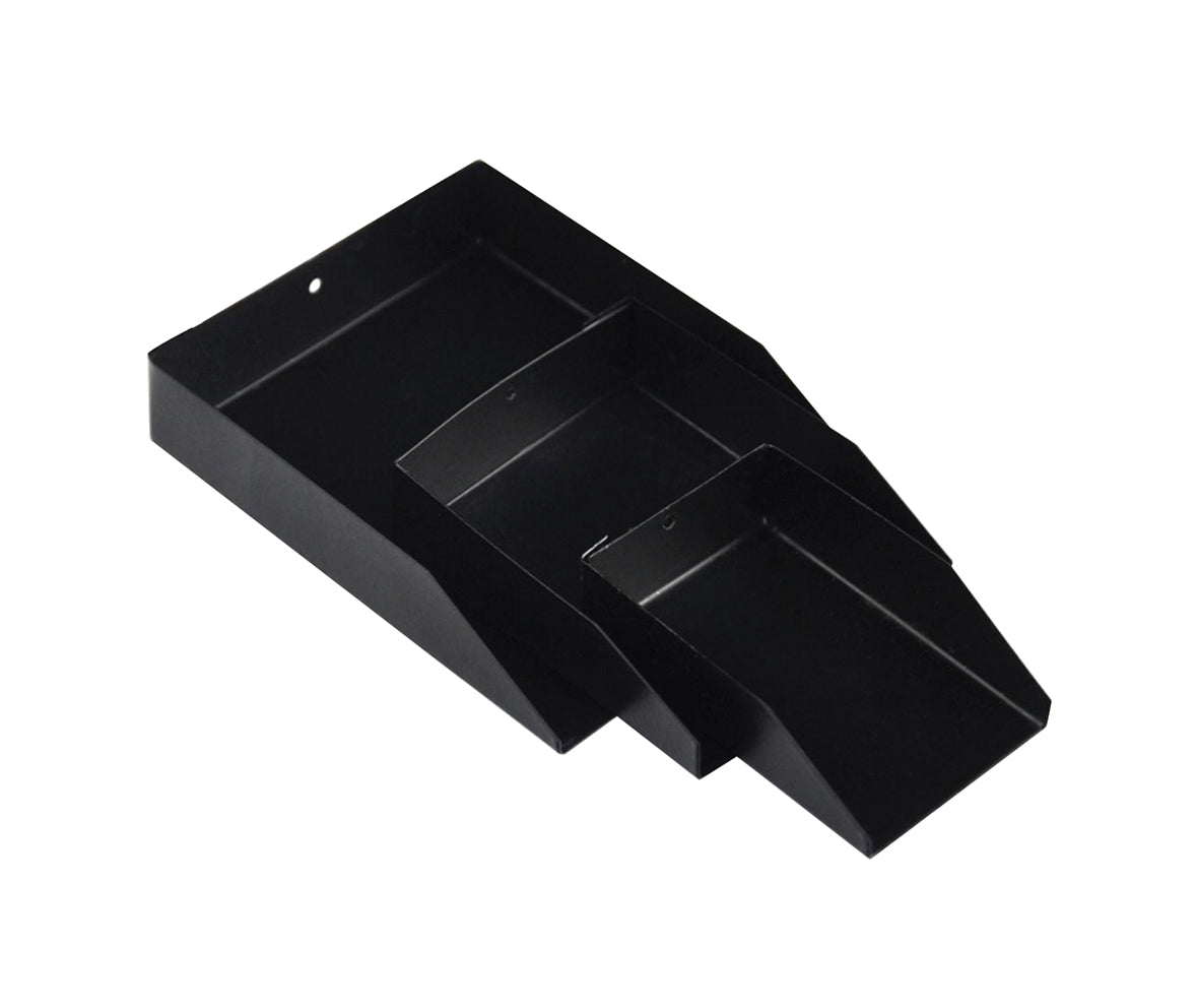 Set of three black gemstone and diamond shovels No. 2, No. 3, and No. 5 for precise handling of small parts