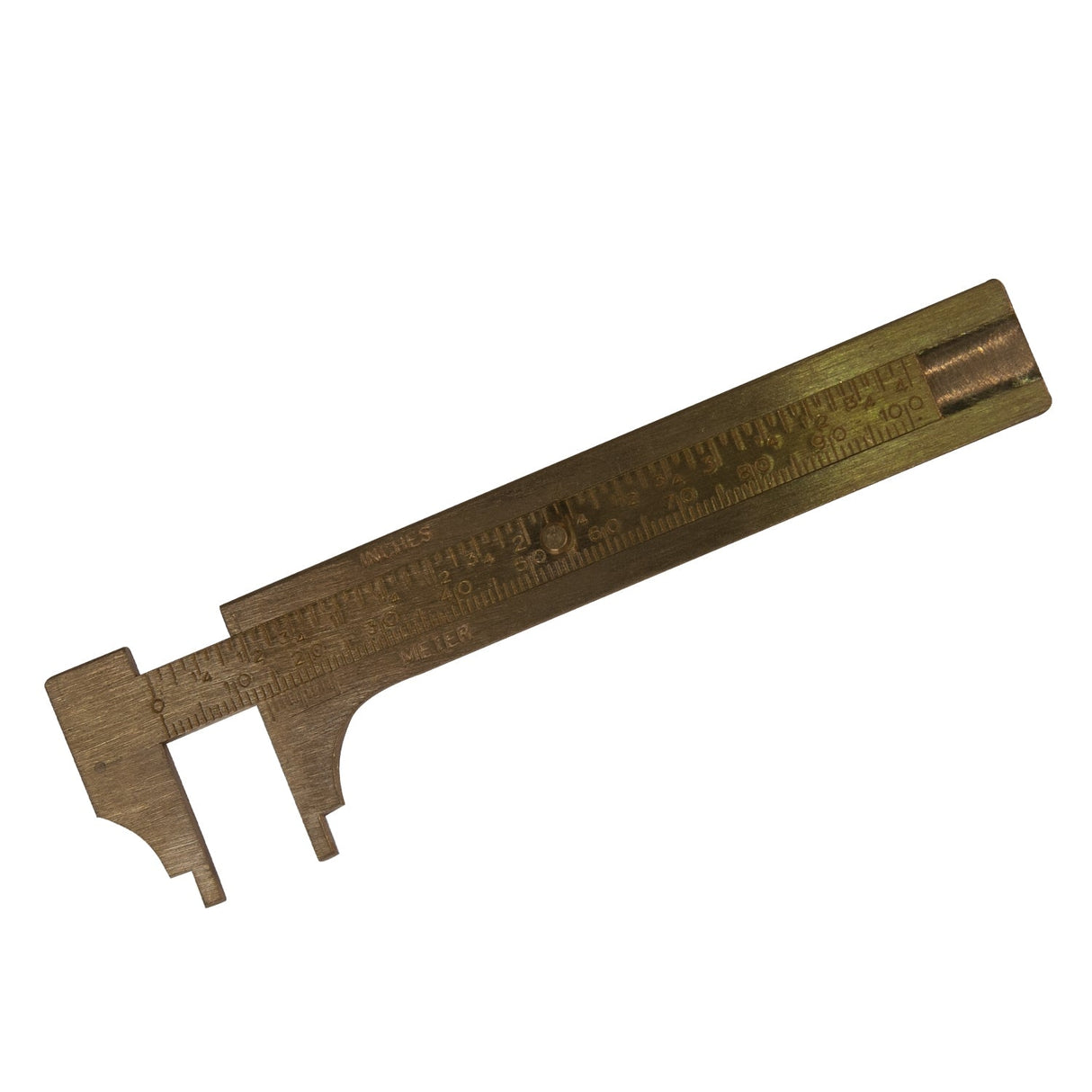4-inch brass sliding millimeter gauge with dual metric and imperial scales and clear stamped markings