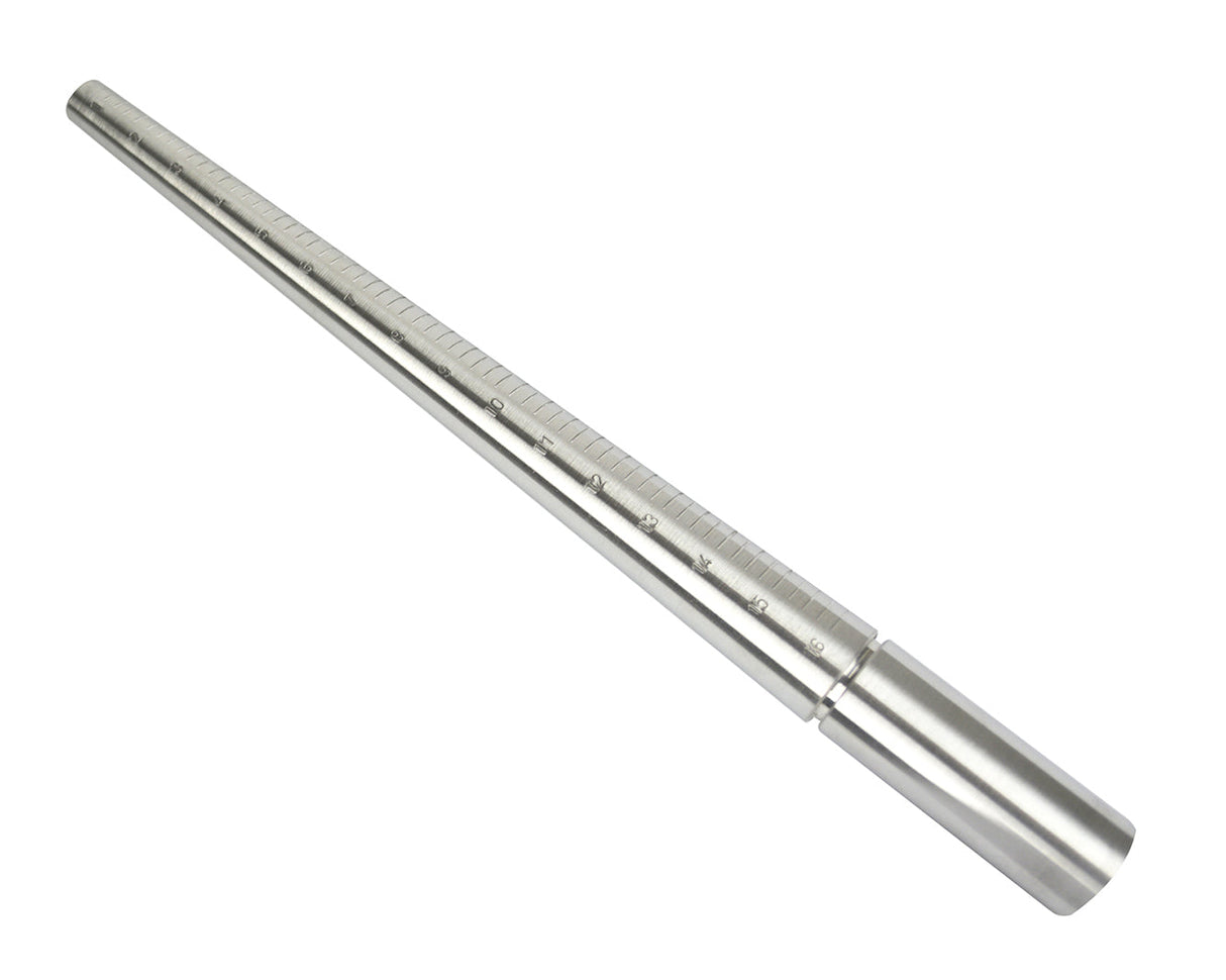 Solid Ungrooved Aluminum Ring Stick for measuring ring sizes 1-16, lightweight and durable jeweler's tool