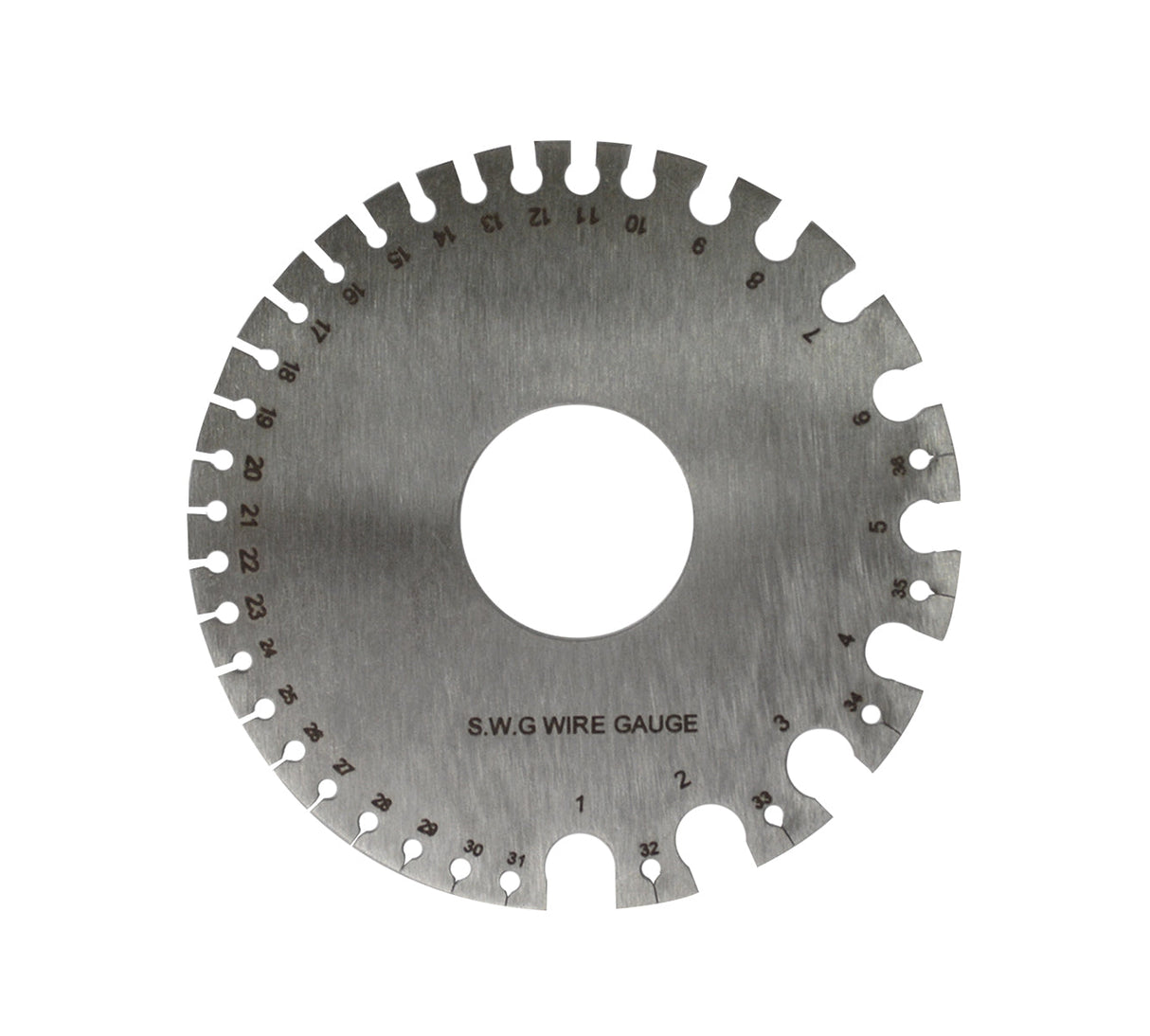 Stainless steel Wire and Sheet SWG circular gauge with 1 to 36 gauge slots for wire and sheet metal measurement