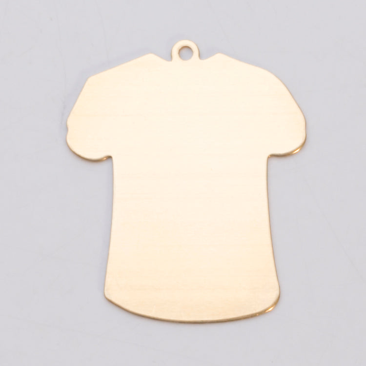Brass 24GA large T-shirt pendant with ring, 32.5mm x 27mm jewelry component