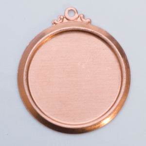 Copper 24GA framed circle jewelry finding with ring, 22mm outer diameter, 18mm inner diameter