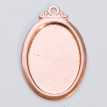 Copper 24ga framed oval pendant base 25x16mm jewelry finding pack of 6