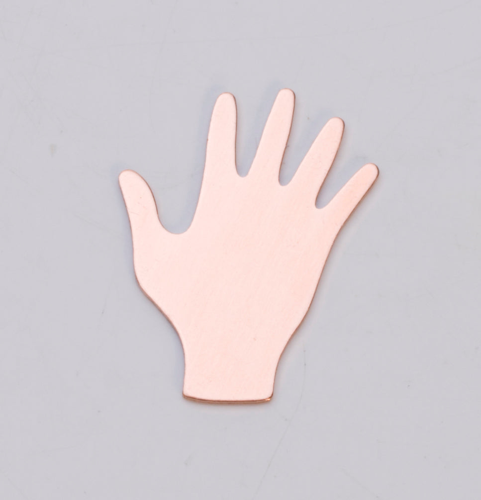 Copper 24ga hand-cut 3/4 x 7/8 inch copper piece shaped like a hand for jewelry and craft projects