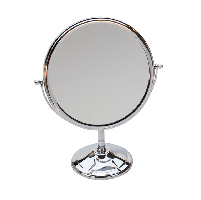 7-1/2 inch double-sided chrome plated vanity mirror with 2X magnification and sturdy non-slip base