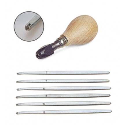 6-piece milgrain tool set with wooden handle and chrome-plated tips for precise decorative edging in jewelry making