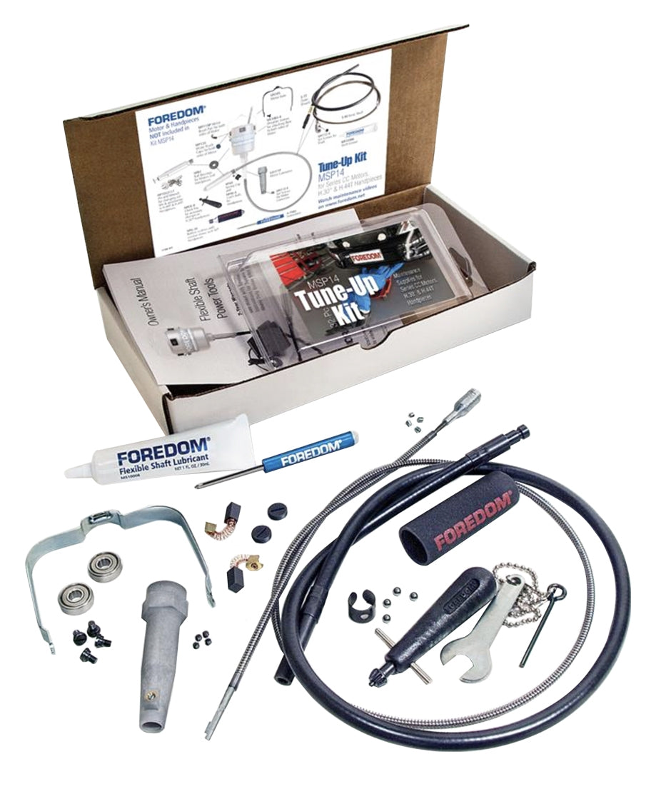 Foredom MSP14 Tune-Up Kit with lubricants, replacement parts, and tools for CC Series motor maintenance