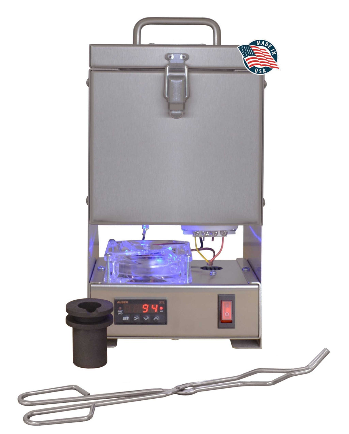 TableTop QuikMelt 10 Oz PRO-10 stainless steel portable melting furnace on workbench