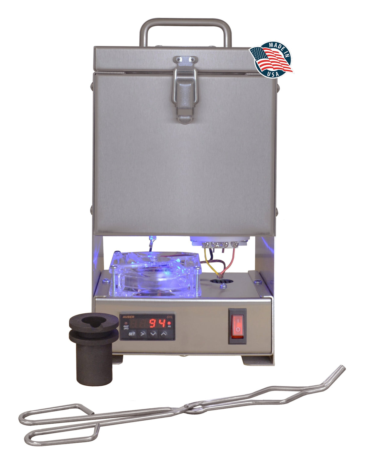 TableTop QuikMelt PRO-10 stainless steel melting furnace with digital control and top-loading chamber.