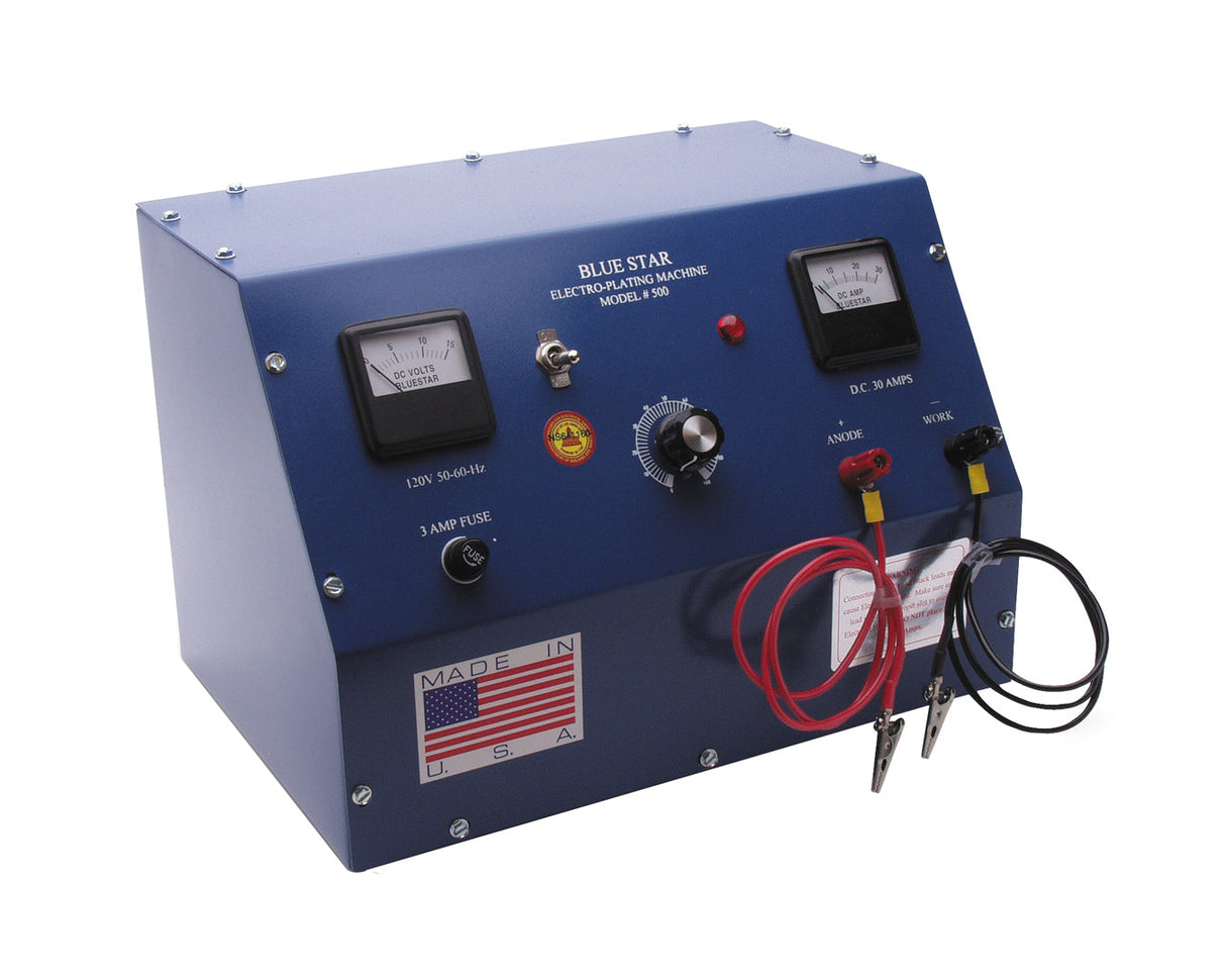 30 AMP Blue Star electroplater and rectifier machine with adjustable controls and alligator clip cables