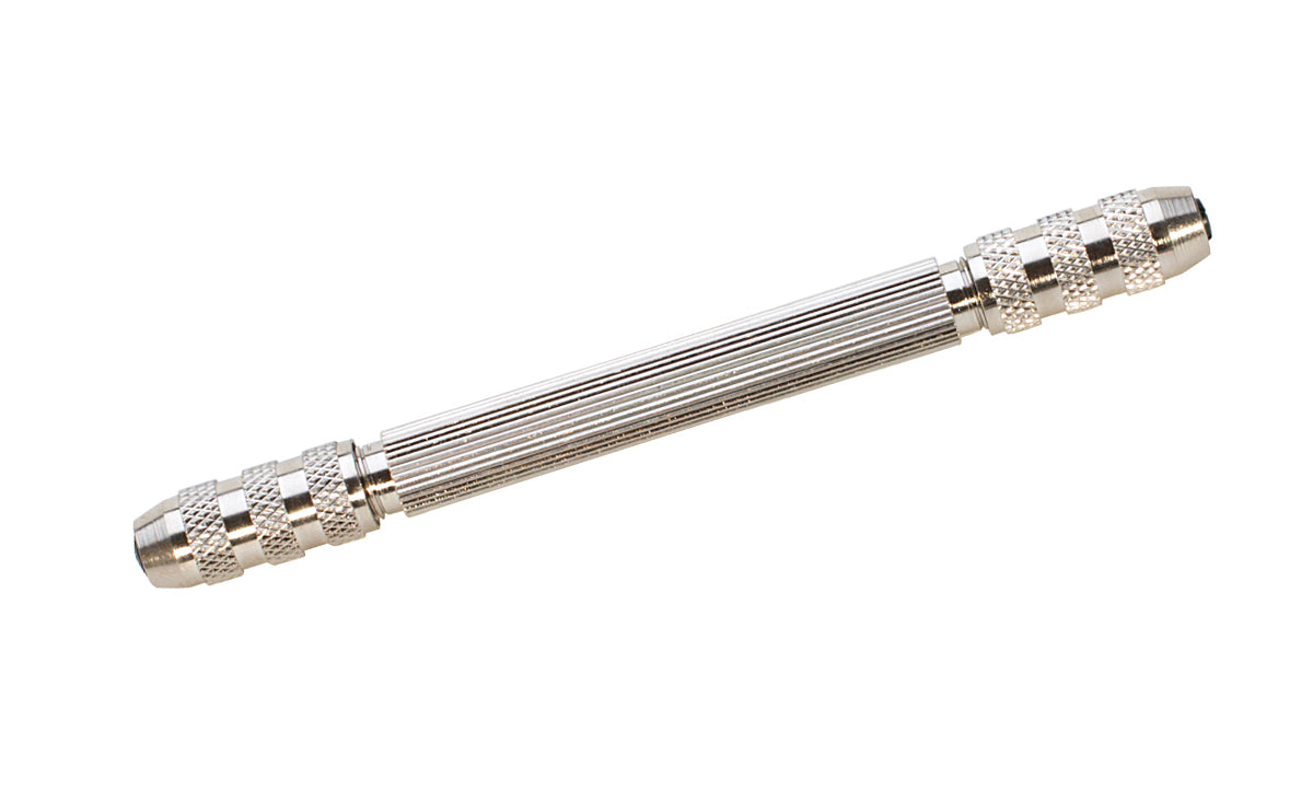 Swiss-Style Knurled Pin Vise with dual chucks for 0 to 2.5 mm micro drill bits and secure grip.