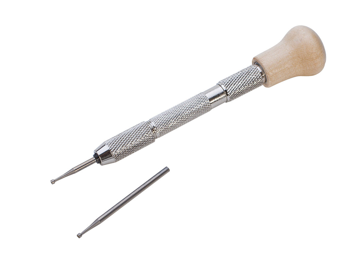 2-Piece Wire Rounder Set with wooden swivel top pin vise and two cup burs for precise wire shaping and micro finishing