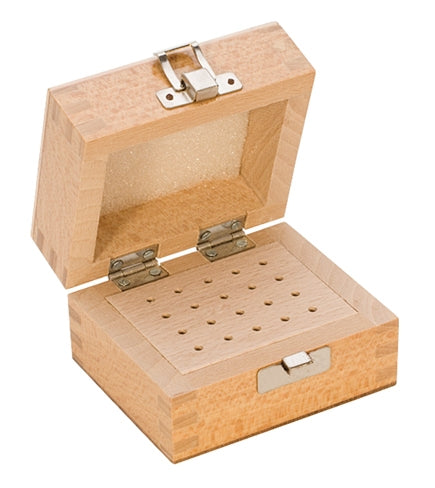 Wooden bur box with 20 holes for organizing 3/32" and 1/8" shank tools