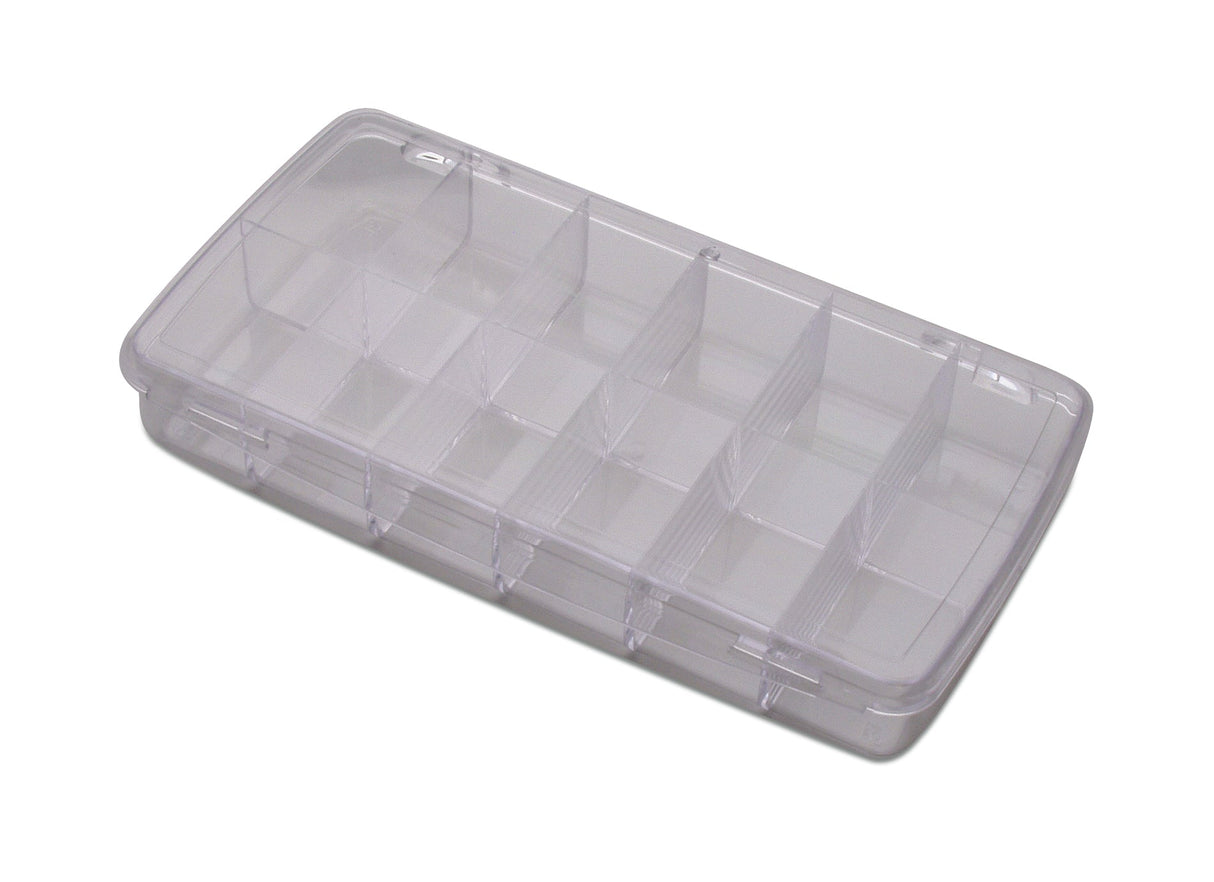 Clear 12 compartment storage box with lid for organizing beads and small parts