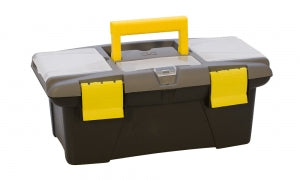 Medium Tool Box with rugged plastic construction and yellow latches for hand tool storage