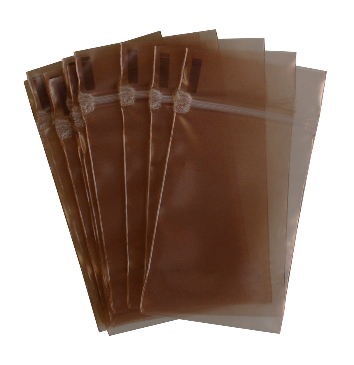 Pack of 10 2x3 inch copper-colored anti-tarnish locking bags for jewelry protection