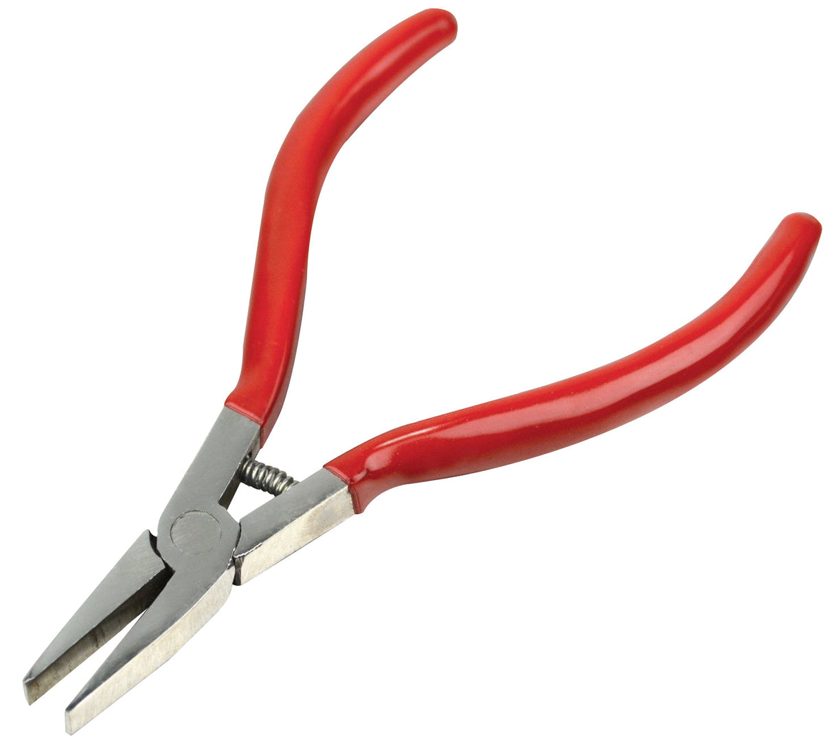 5 inch flat nose pliers with red PVC grips and spring for jewelry making