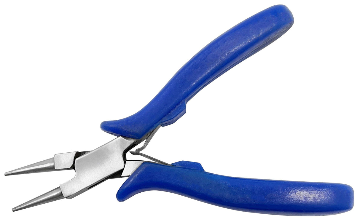 5 inch round nose pliers with blue comfort grip handles for jewelry making and wire bending