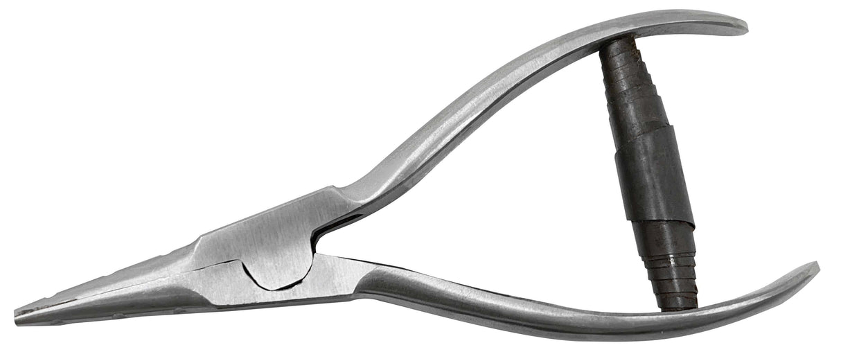 5-1/2 inch stainless steel bow opening jump ring pliers with reverse-action design and three slotted grooves for jewelry making