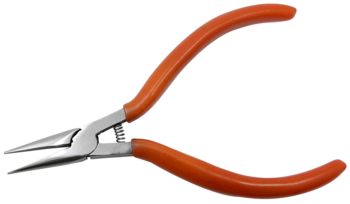 5-inch chain nose pliers with orange PVC handles and spring mechanism for precision gripping and bending