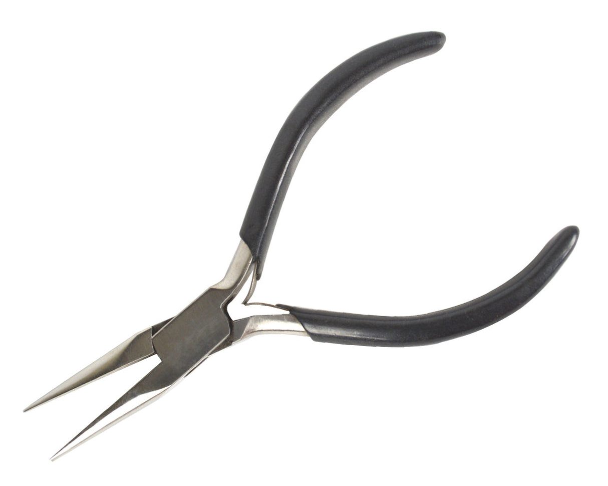 5-1/2" Chain Nose Pliers with black cushioned handles and slim pointed jaws for precision jewelry making tasks