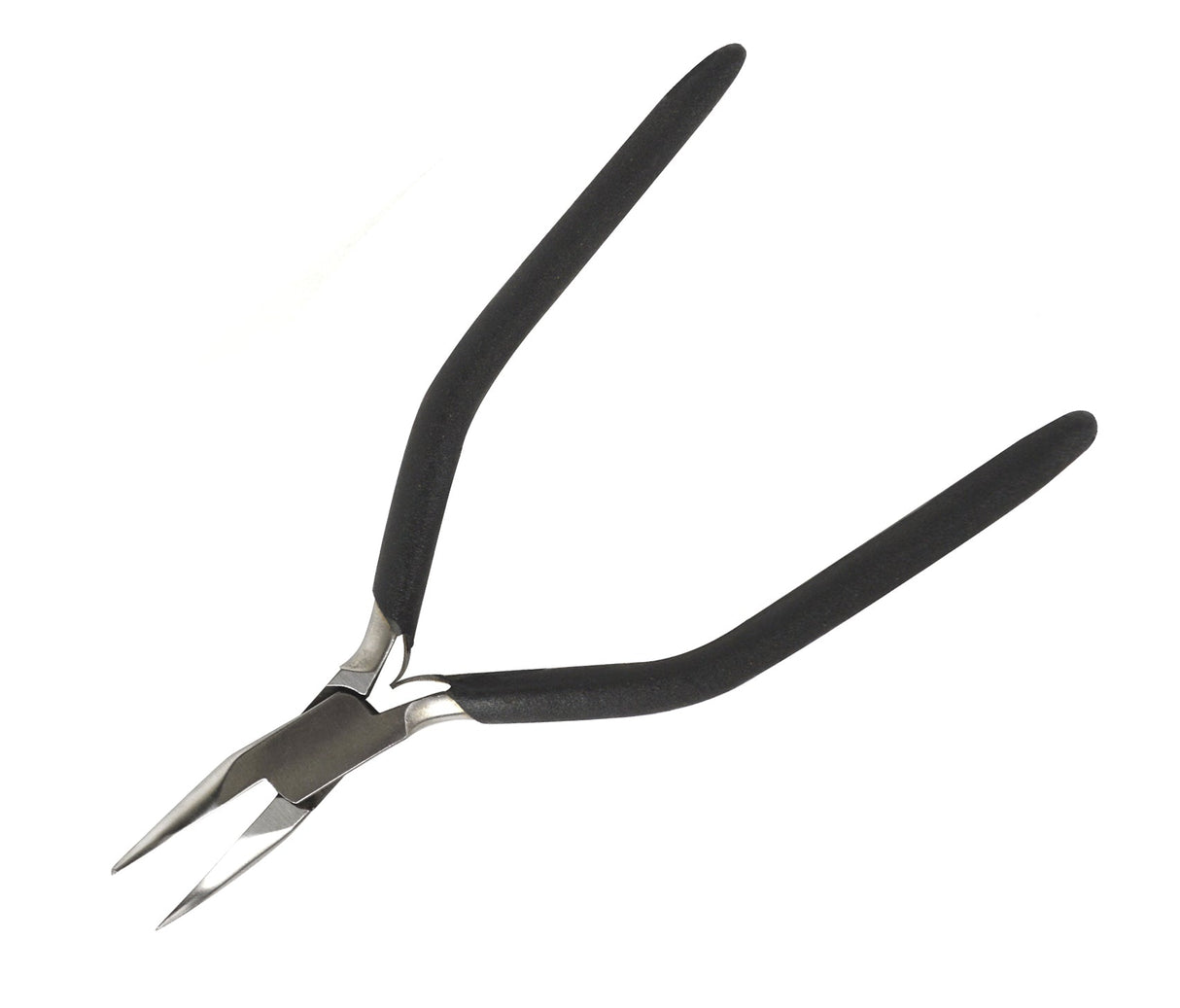 6-1/2 inch bent nose pliers with curved tips and black ergonomic handles for precise wire wrapping and delicate tasks