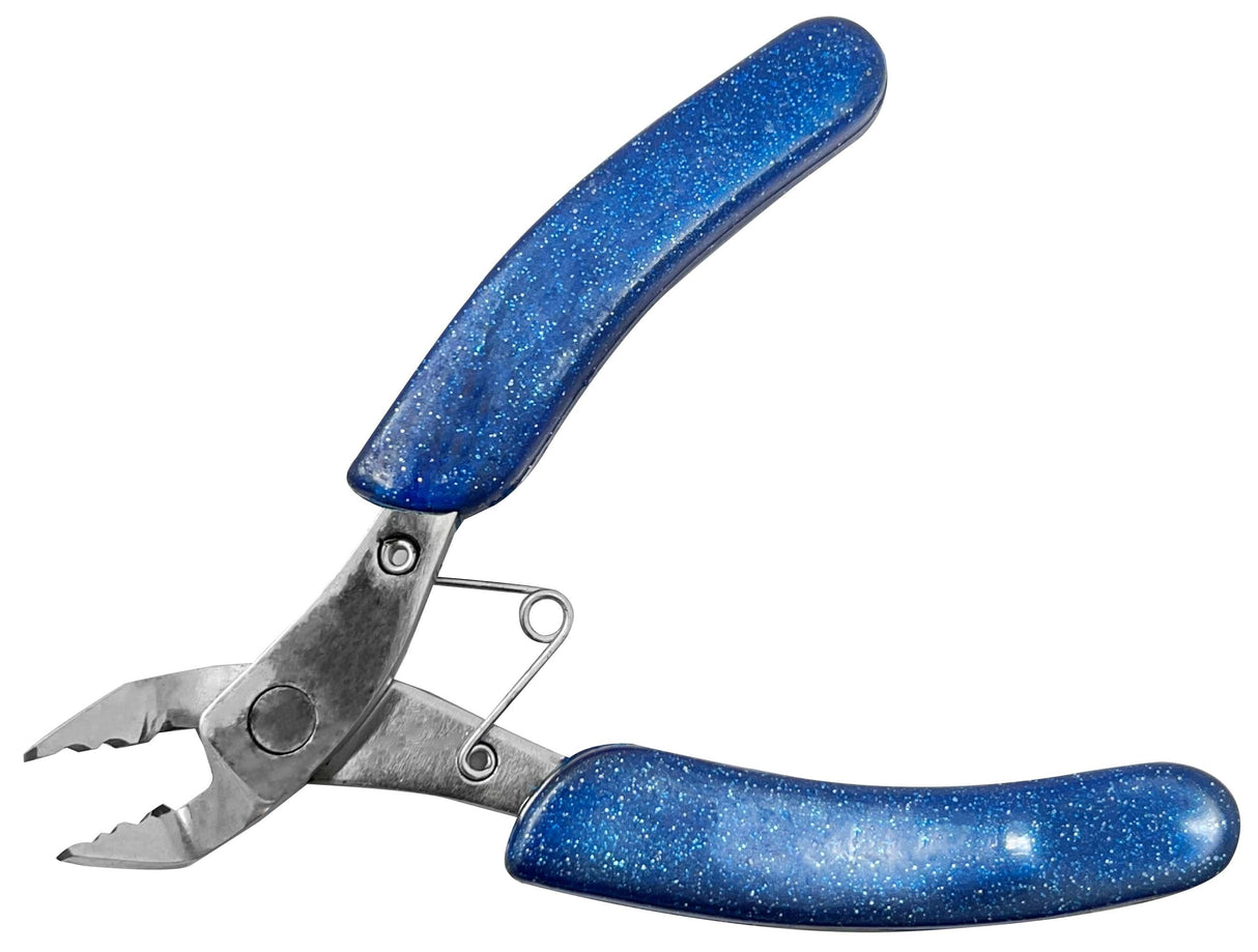 4-1/2 inch stainless steel bead crimping pliers with blue ergonomic handles for jewelry making