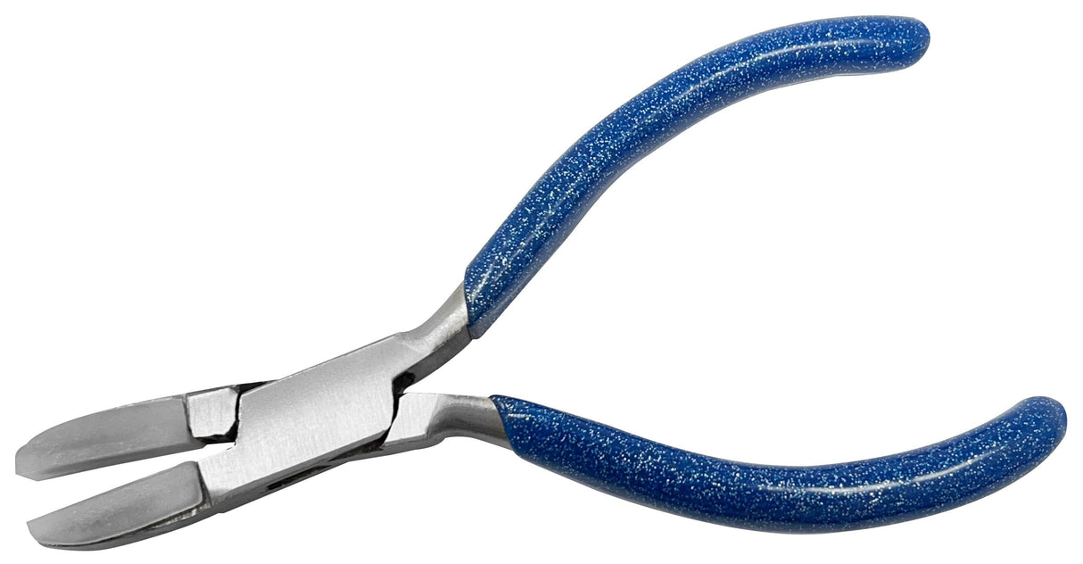 Flat nose pliers with nylon jaws and blue PVC-coated handles for scratch-free precision work