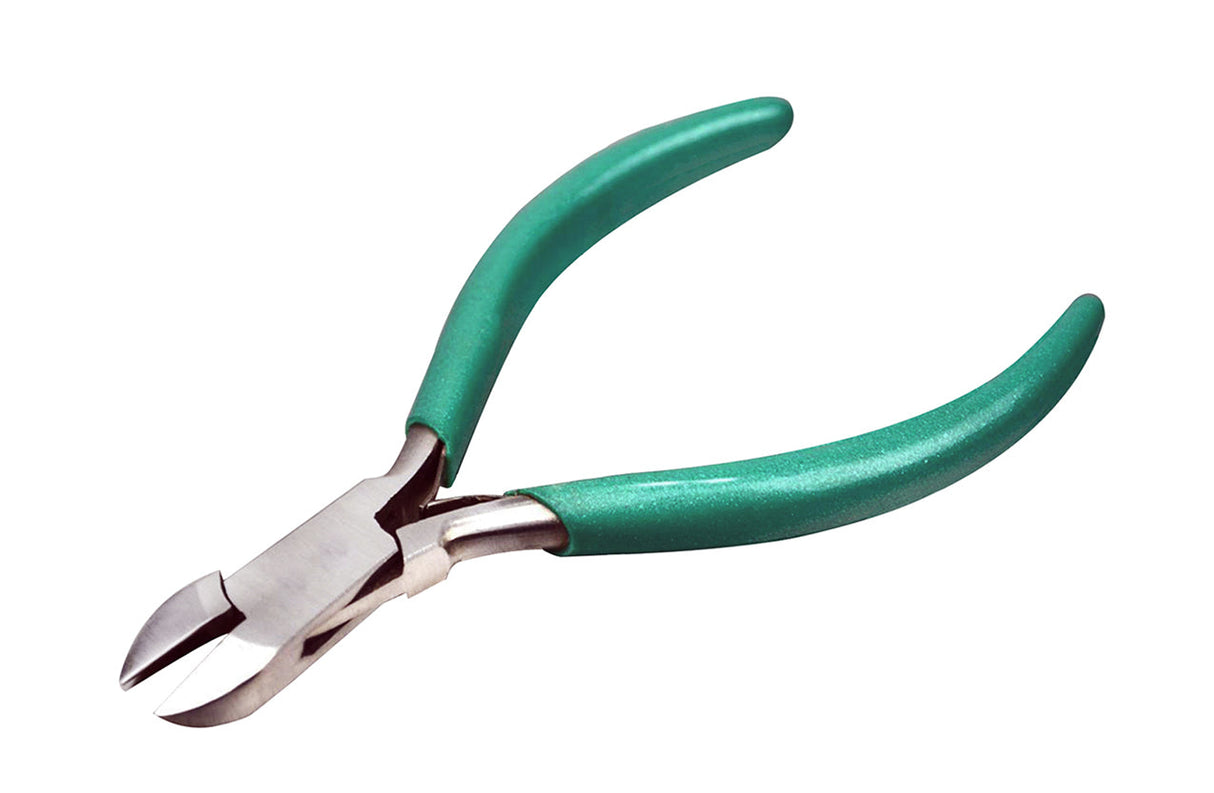 5 inch side cutter pliers with green PVC handles and V-Spring for smooth wire cutting