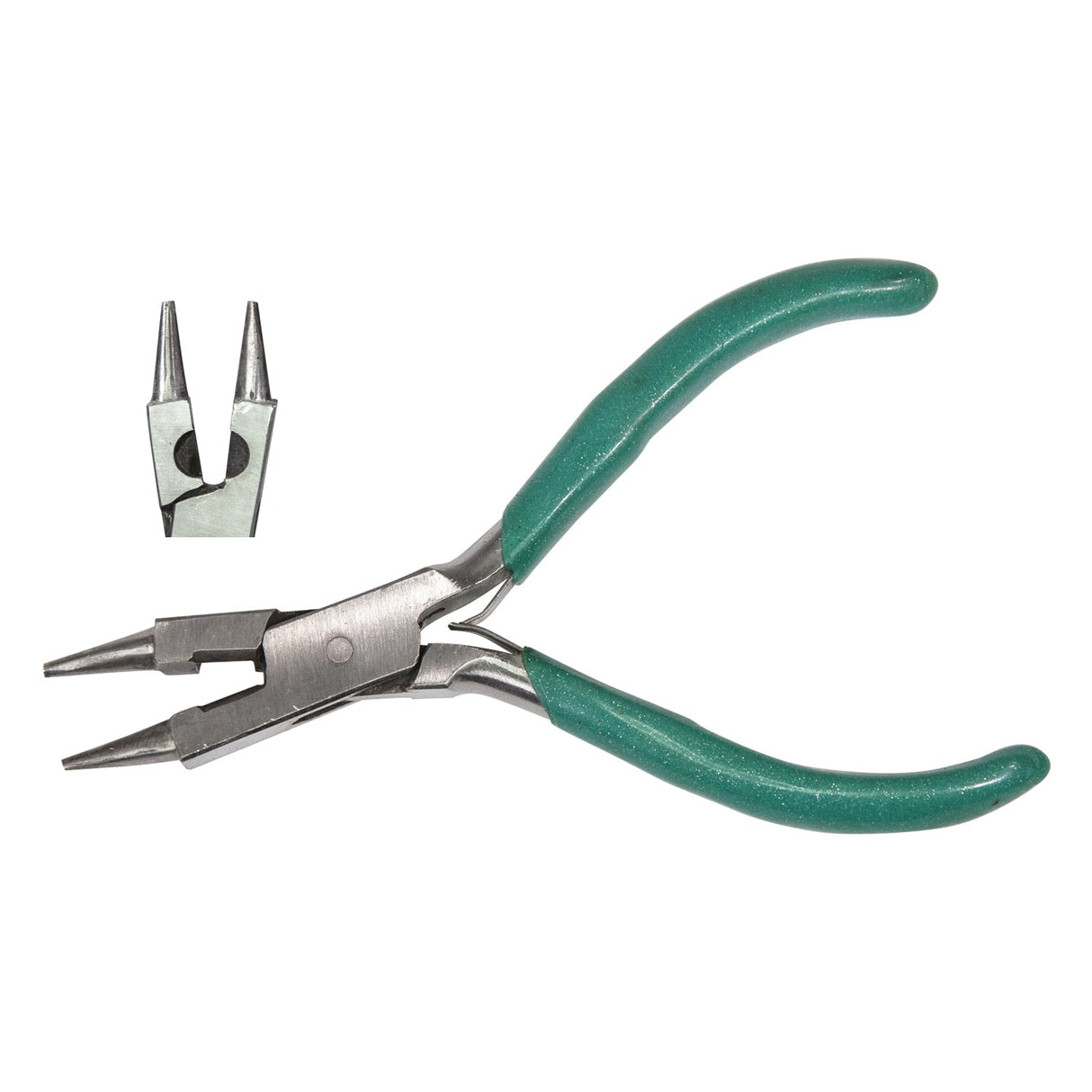 5-1/2 inch rosary round nose plier with cutter and green handles for jewelry making