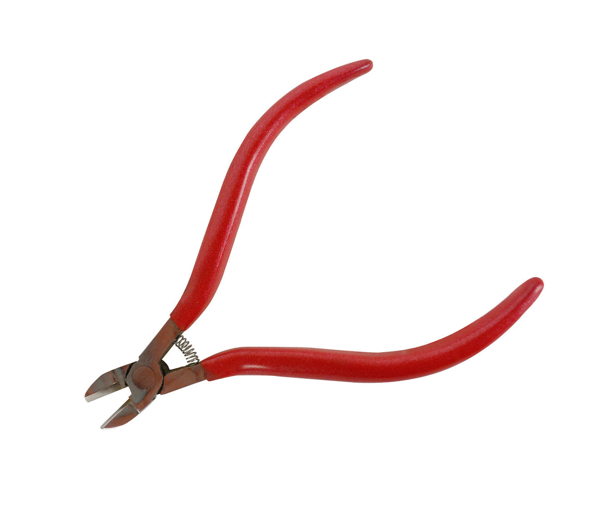 5" side cutter pliers with red handles and spring mechanism for precise jewelry wire cutting