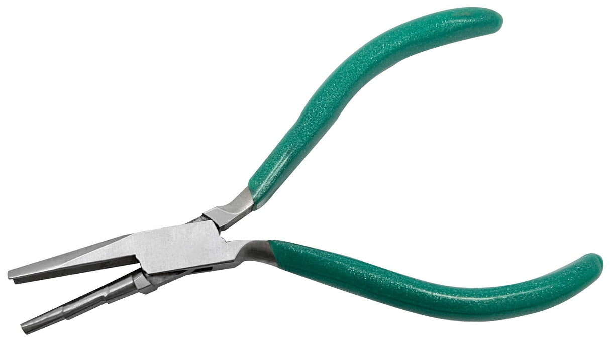 5-1/2 inch hollow and stepped nose wire wrapping pliers with green handles for precise jewelry wirework