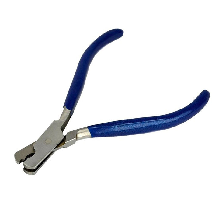 5-1/2" stainless steel wire bending pliers with blue handles and notched jaws for precise wire shaping and crimping